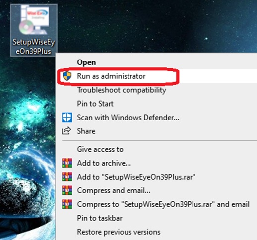 Chạy file WiseEyOn39Plus.exe với quyền Run as administrator