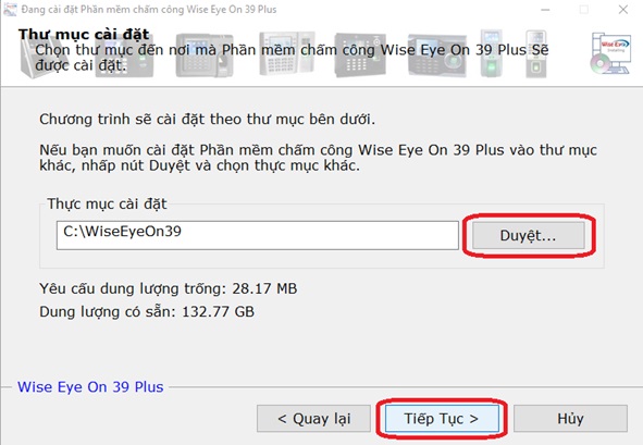 Chọn thư mục cài đặt phần mềm Wise Eye On 39 Plus Tùy chọn thư mục cài đặt Wise Eye On 39 Plus