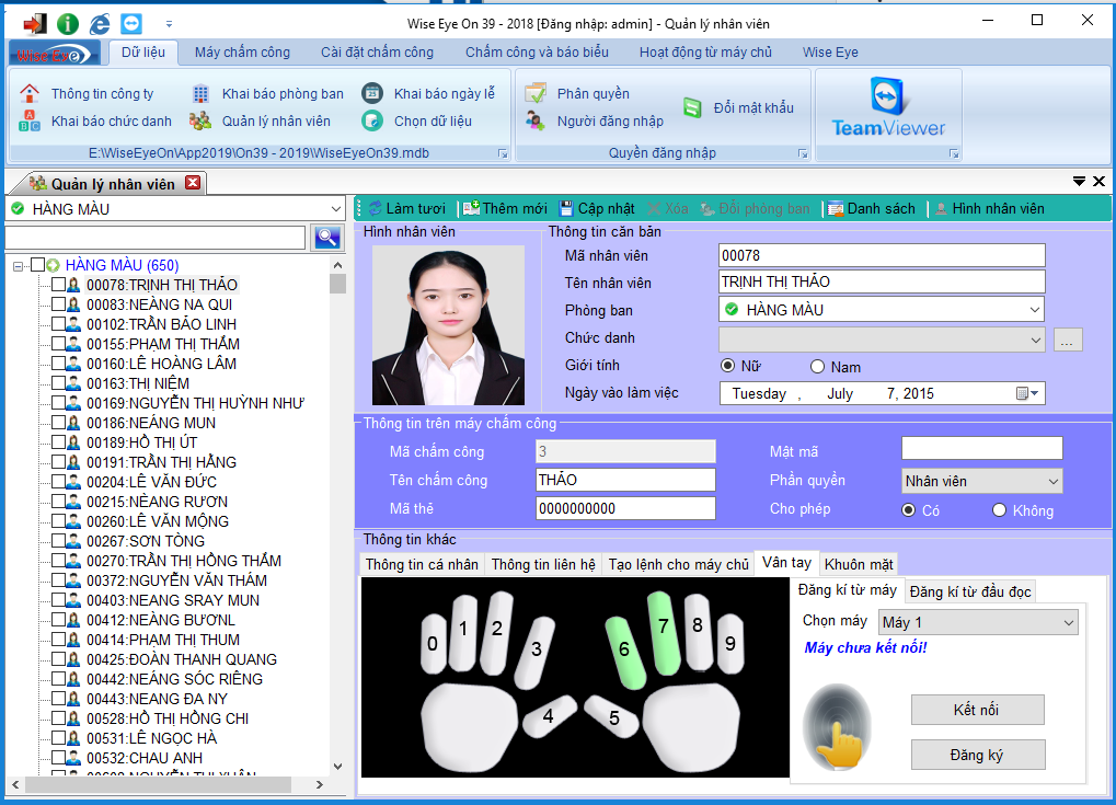 Phần mềm chấm công Wise Eye On39 Giao diện phần mềm chấm công Wise Eye On39