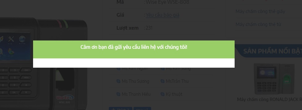 Thông báo gửi yêu cầu báo giá thành công