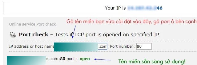Kiểm tra tên miền port open