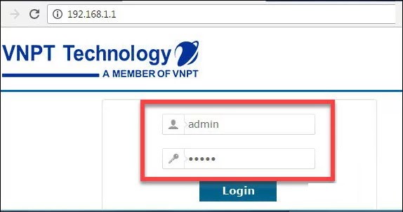Giao diện đăng nhập modem VNPT