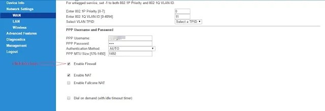 Tắt Firewall modem VNPT