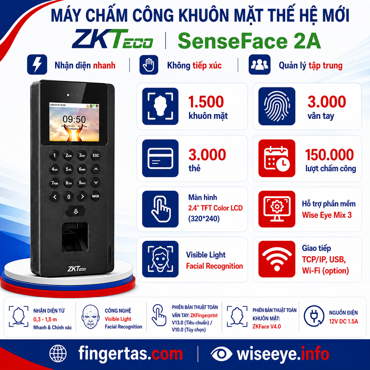 Máy Chấm Công Bằng Khuôn Mặt ZKTECO SenseFace 2A