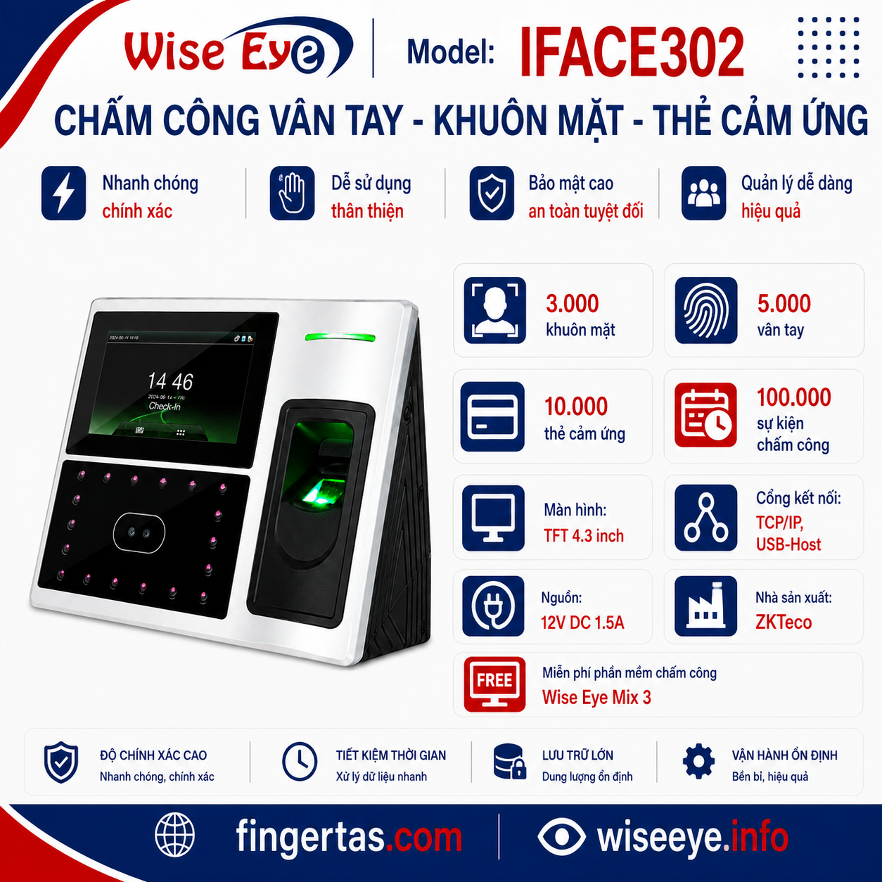 Máy chấm công khuôn mặt IFACE302