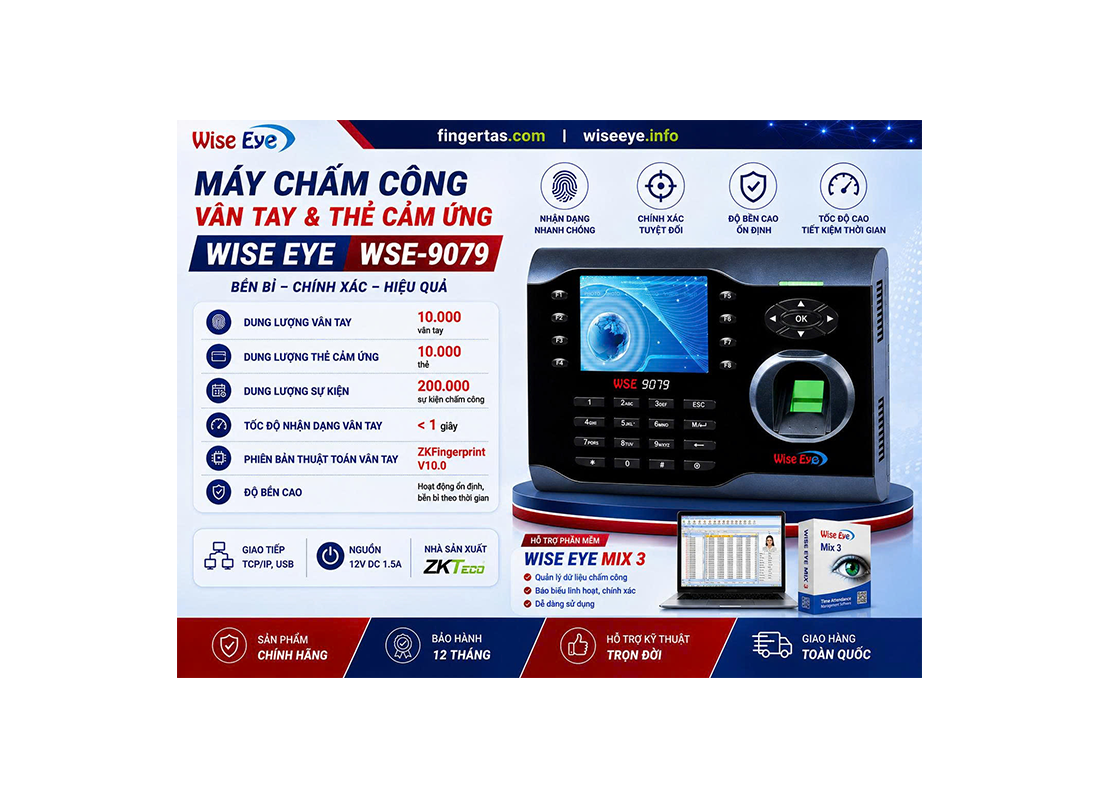 Máy chấm công vân tay Wise Eye WSE-9079 Máy chấm công vân tay Wise Eye WSE-9079