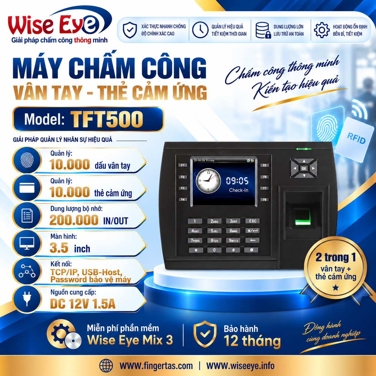 Máy chấm công vân tay TFT500 Máy chấm công vân tay TFT500
