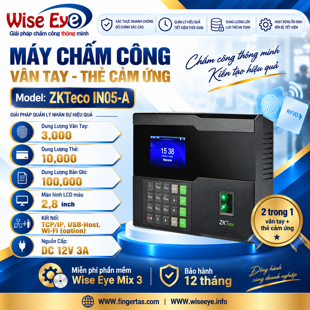 Máy chấm công vân tay ZKTECO IN05-A