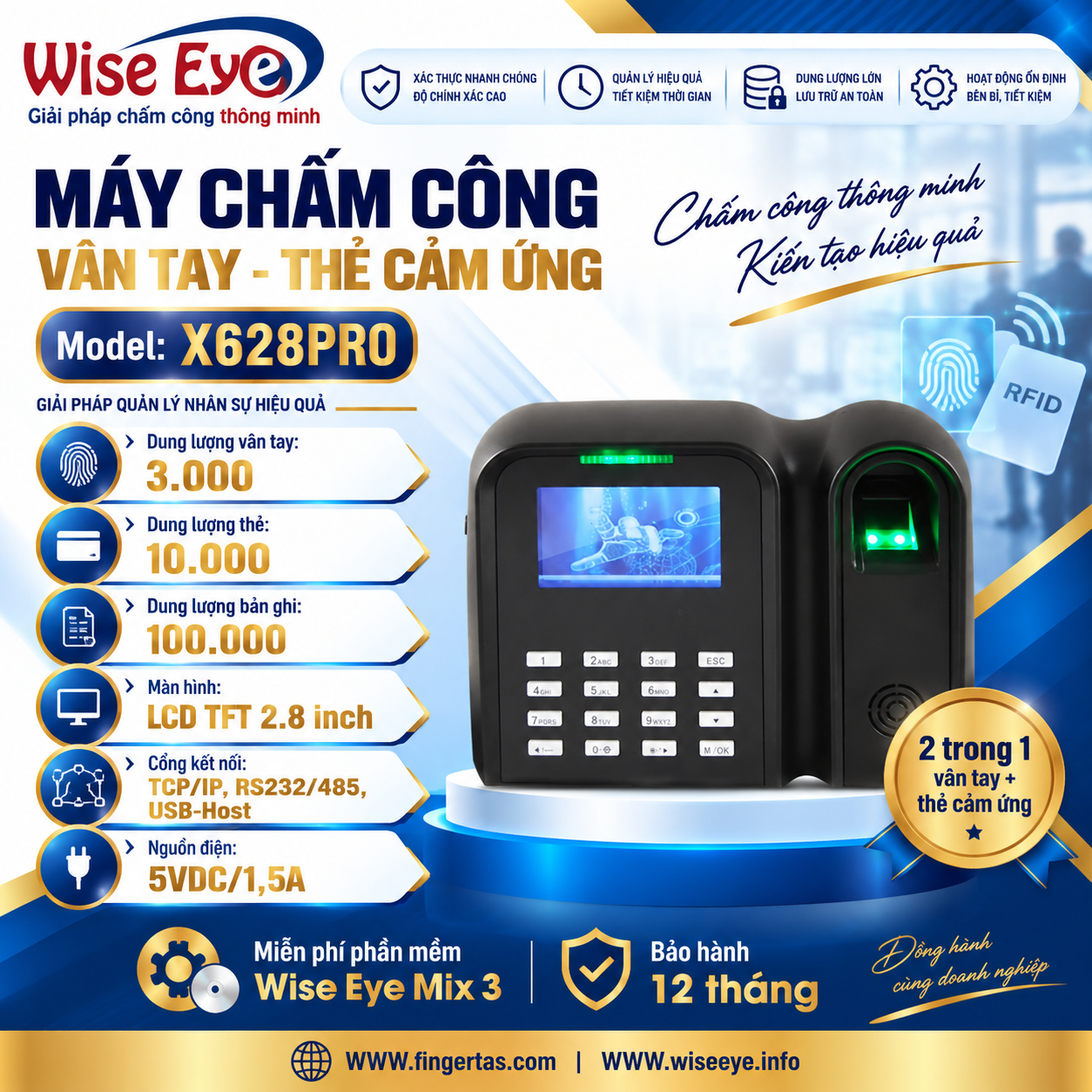 Máy Chấm Công Bằng Dấu Vân Tay X628PRO Máy Chấm Công Bằng Dấu Vân Tay X628PRO
