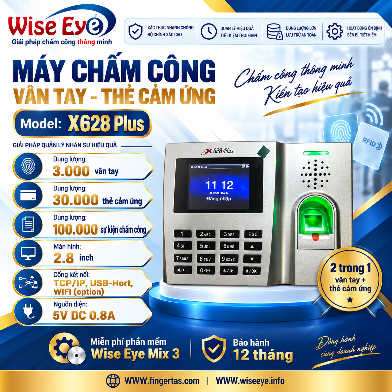Máy Chấm Công Vân Tay X628 Plus Máy Chấm Công Vân Tay X628 Plus